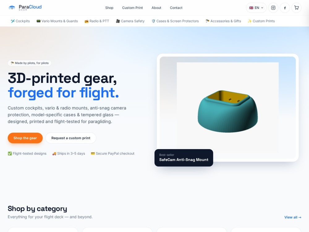 Aperçu du site ParaCloud Gear